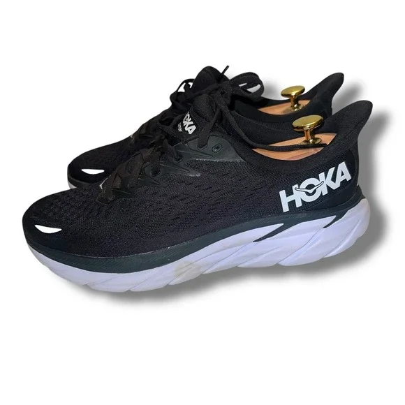 Hoka One One Clifton 8 Running Shoes Women's Size 7.5 B Black White - Picture 7 of 12